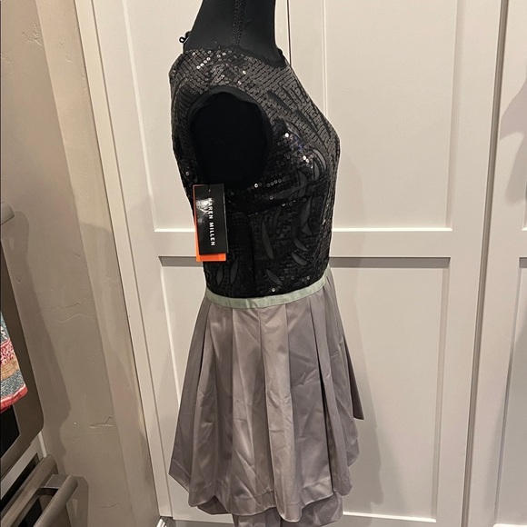NWT Karen Millen Black and Gray Sequin and Double-skirted Mini Dress - Picture 6 of 14